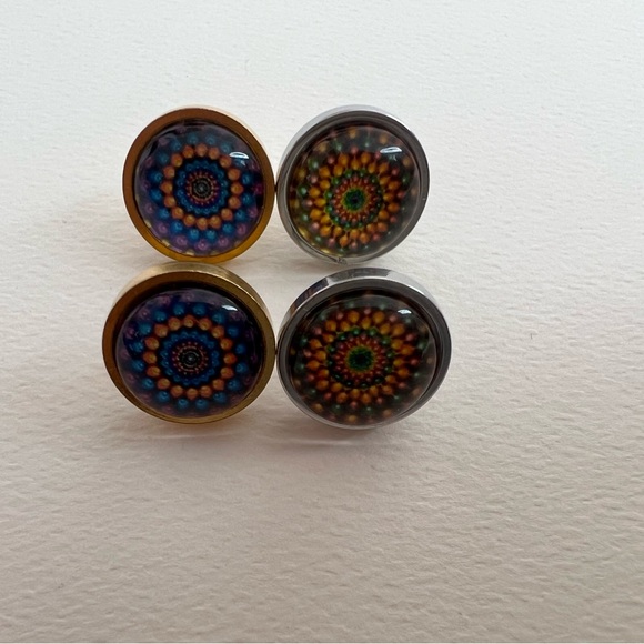 Classic Silver Round Stud Earrings - Trendy Stylish Stud Earrings Set of Two - Picture 3 of 15